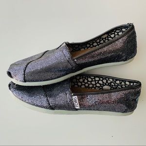 Toms Black Glitter Slip Ons
